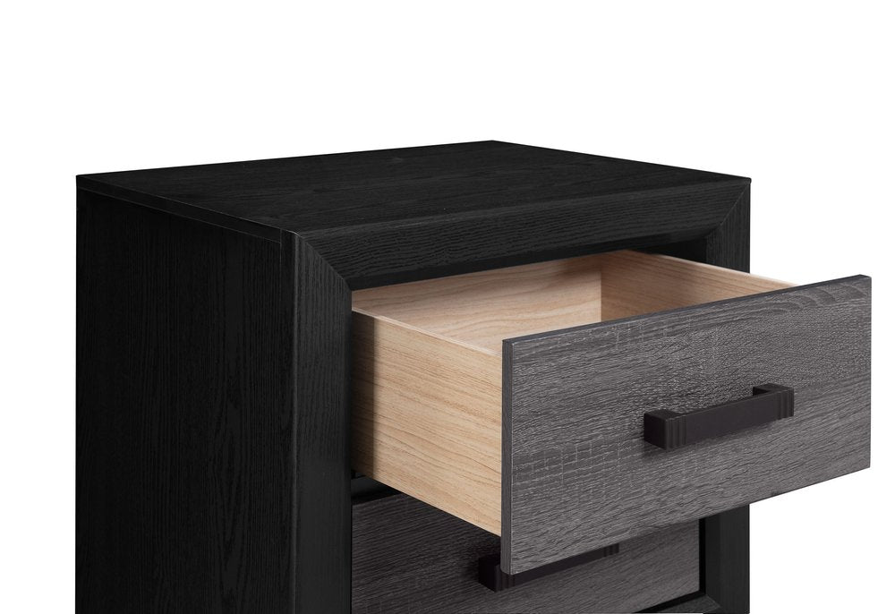 22" Black And Gray Wood Two Drawer Nightstand — view 2