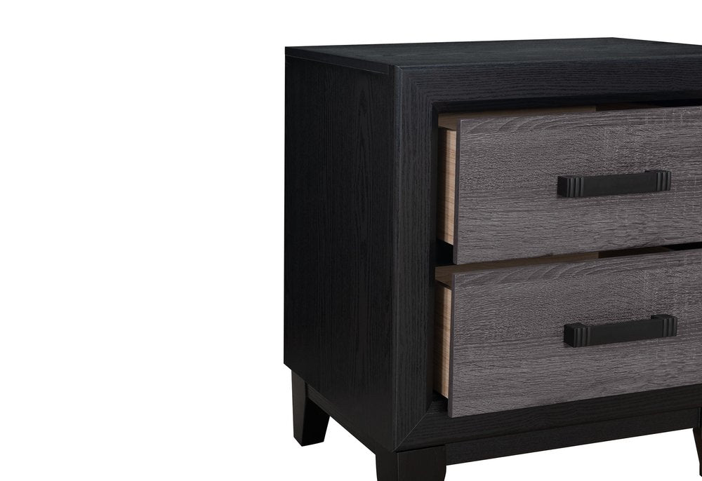 22" Black And Gray Wood Two Drawer Nightstand HomeRoots