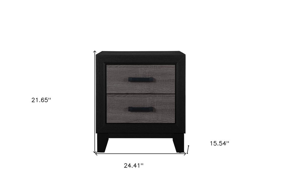 22" Black And Gray Wood Two Drawer Nightstand — view 7