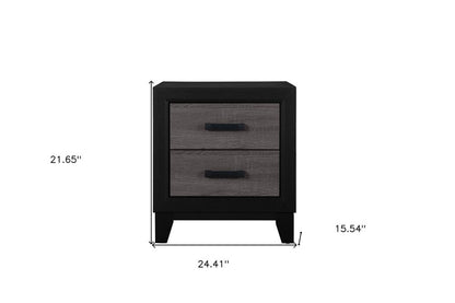 22" Black And Gray Wood Two Drawer Nightstand