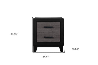 22" Black And Gray Wood Two Drawer Nightstand