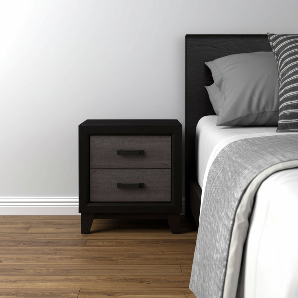 22" Black And Gray Wood Two Drawer Nightstand HomeRoots