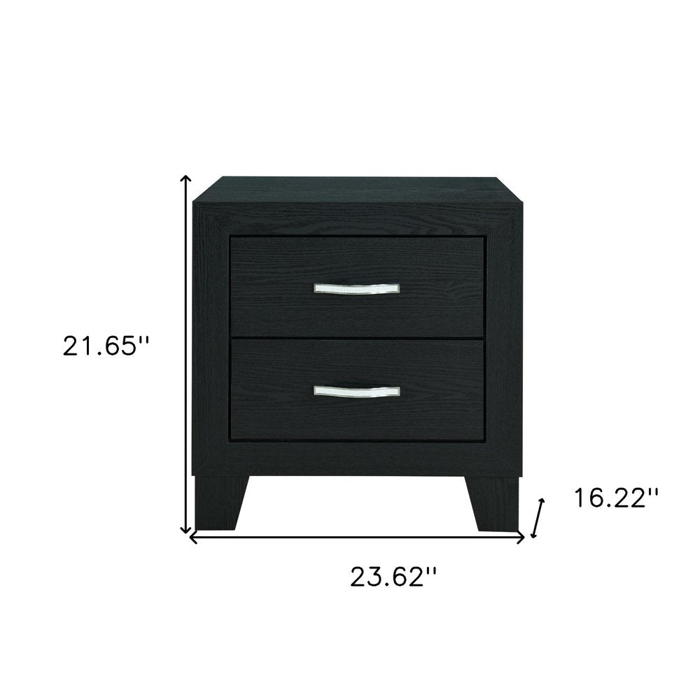 22" Black Solid and Manufactured Wood Two Drawer Nightstand HomeRoots