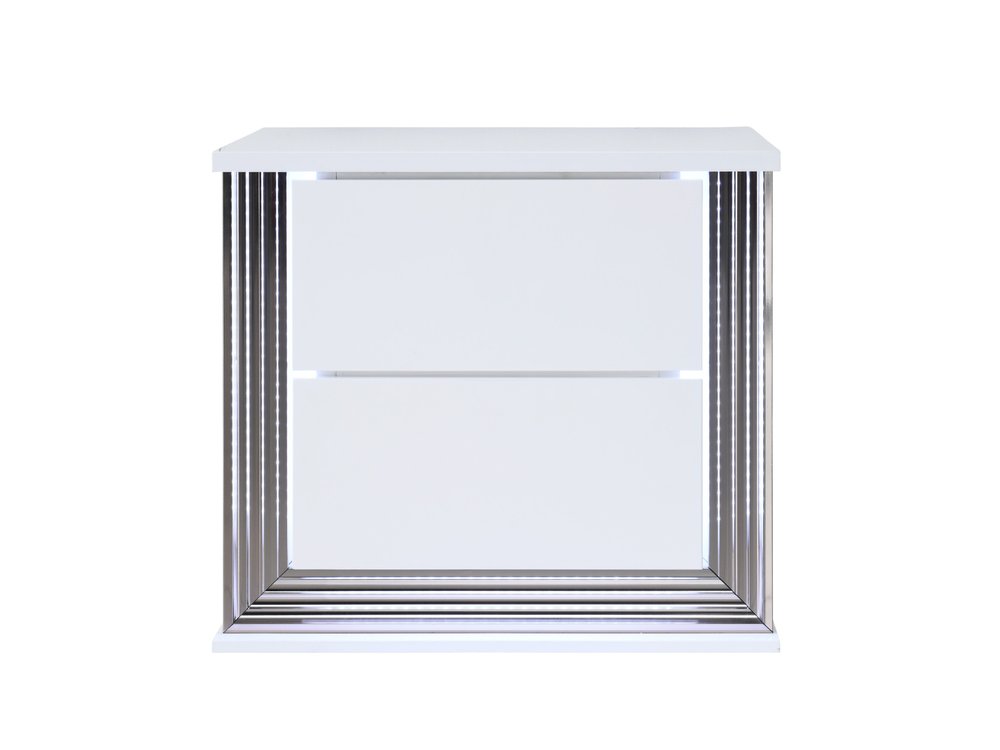 25" White Solid and Manufactured Wood Lighted Two Drawer Nightstand HomeRoots