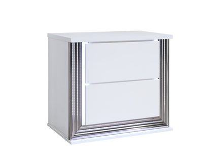 25" White Solid and Manufactured Wood Lighted Two Drawer Nightstand HomeRoots