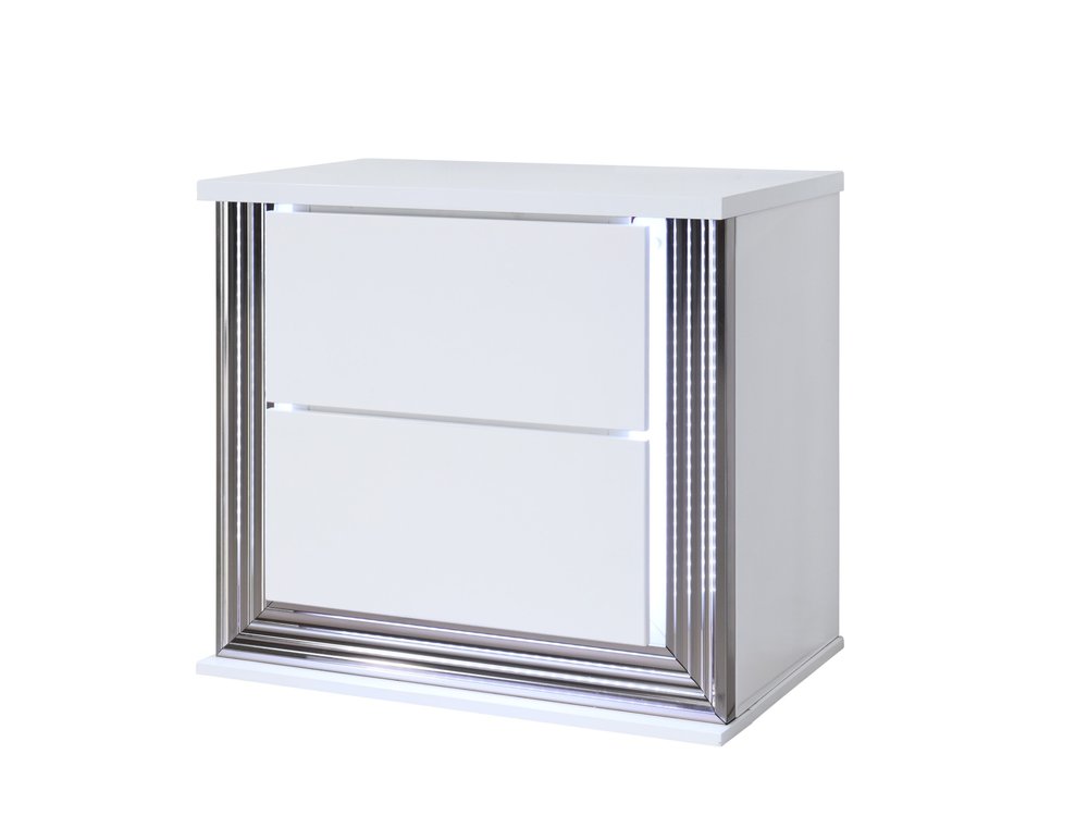25" White Solid and Manufactured Wood Lighted Two Drawer Nightstand — view 3