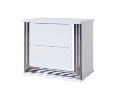 25" White Solid and Manufactured Wood Lighted Two Drawer Nightstand HomeRoots