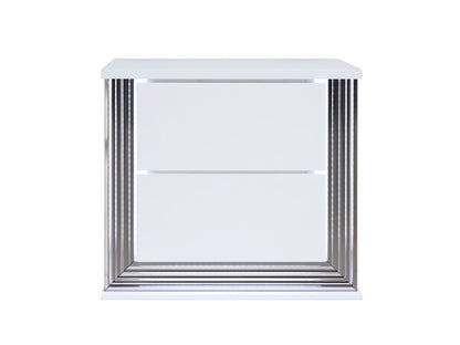 25" White Solid and Manufactured Wood Lighted Two Drawer Nightstand HomeRoots