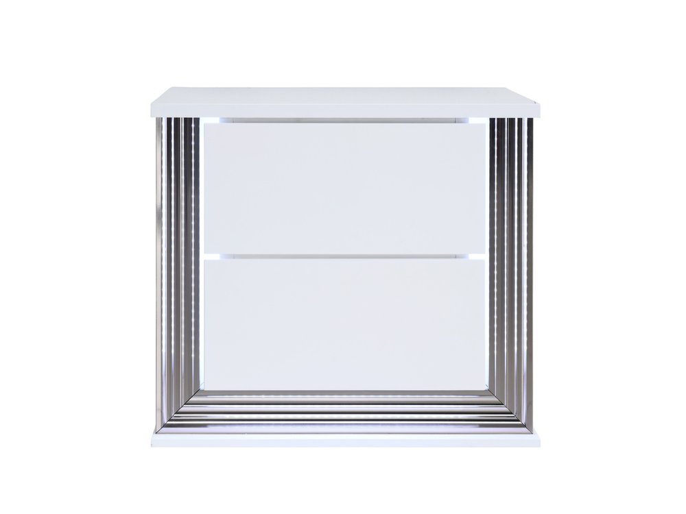 25" White Solid and Manufactured Wood Lighted Two Drawer Nightstand HomeRoots