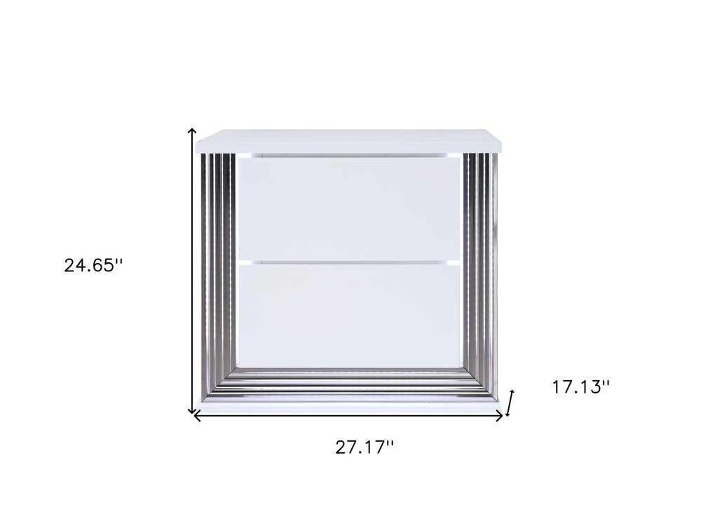 25" White Solid and Manufactured Wood Lighted Two Drawer Nightstand HomeRoots