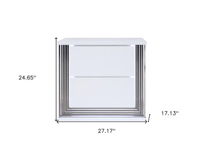 25" White Solid and Manufactured Wood Lighted Two Drawer Nightstand HomeRoots