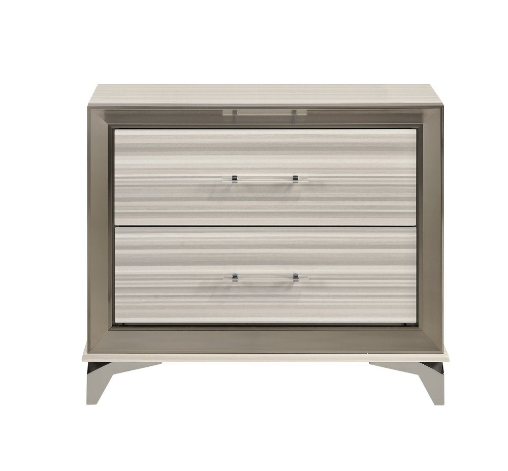 25" Silver And White Wood Lighted Two Drawer Nightstand HomeRoots