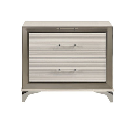 25" Silver And White Wood Lighted Two Drawer Nightstand HomeRoots