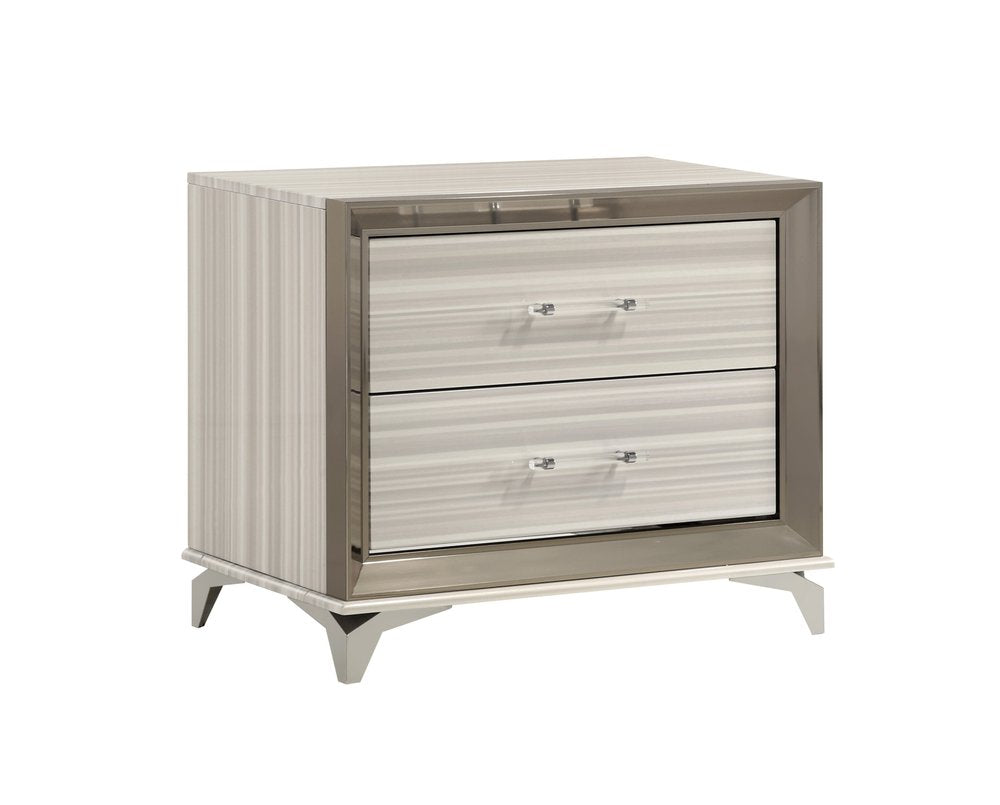 25" Silver And White Wood Lighted Two Drawer Nightstand HomeRoots