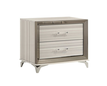25" Silver And White Wood Lighted Two Drawer Nightstand HomeRoots