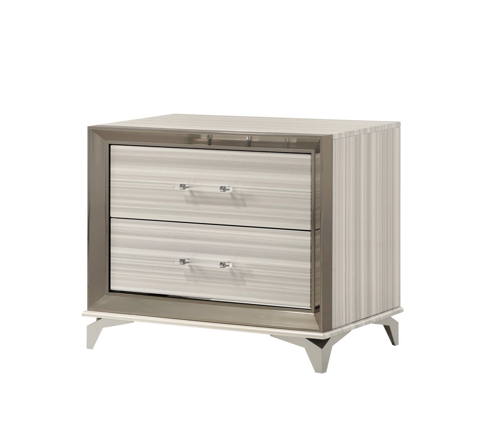25" Silver And White Wood Lighted Two Drawer Nightstand — view 3