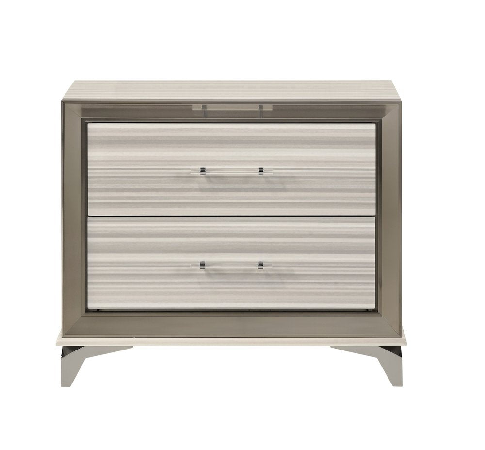 25" Silver And White Wood Lighted Two Drawer Nightstand HomeRoots
