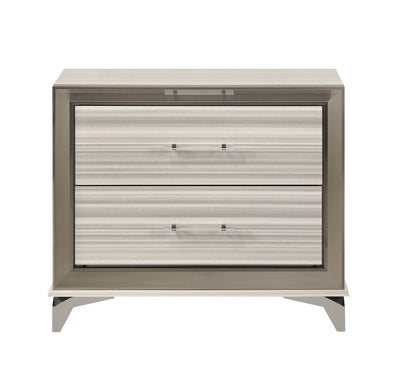 25" Silver And White Wood Lighted Two Drawer Nightstand HomeRoots