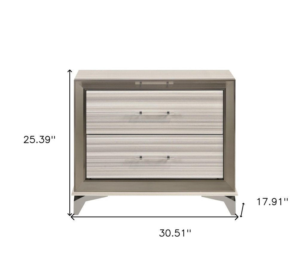 25" Silver And White Wood Lighted Two Drawer Nightstand — view 6