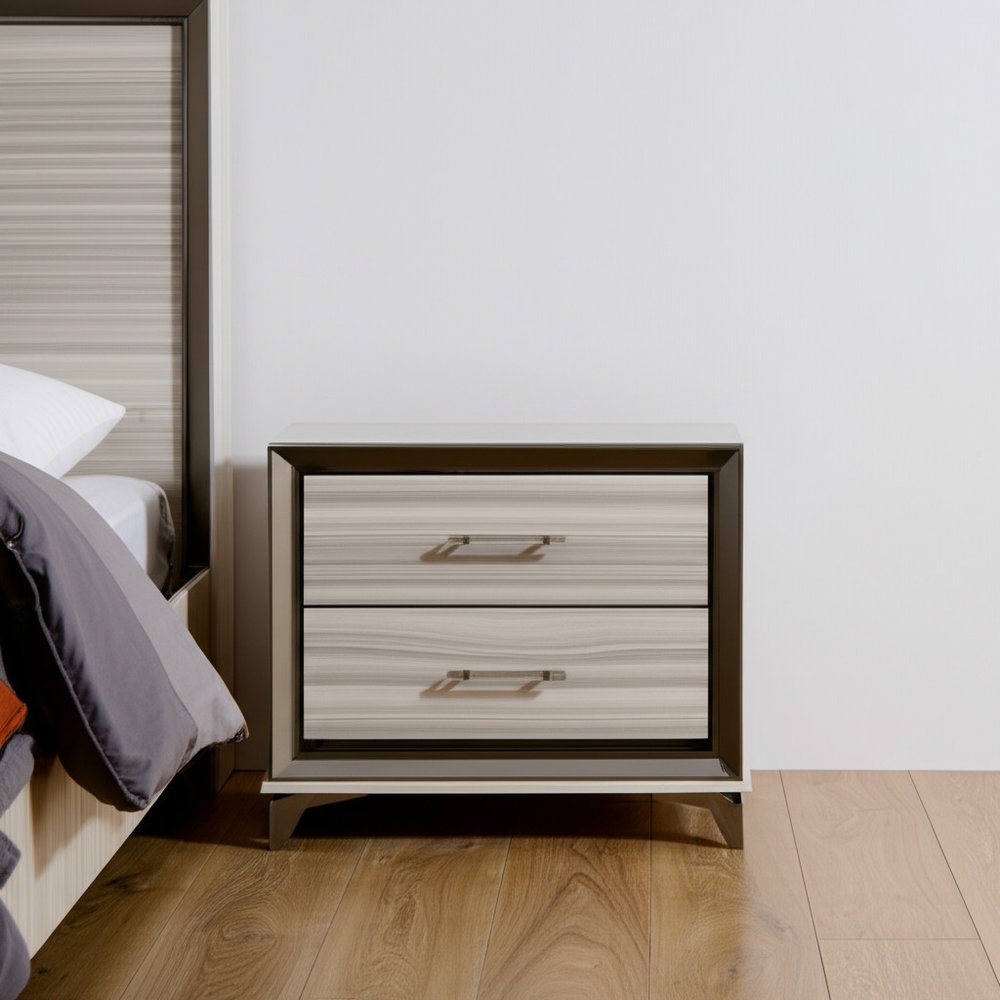 25" Silver And White Wood Lighted Two Drawer Nightstand HomeRoots