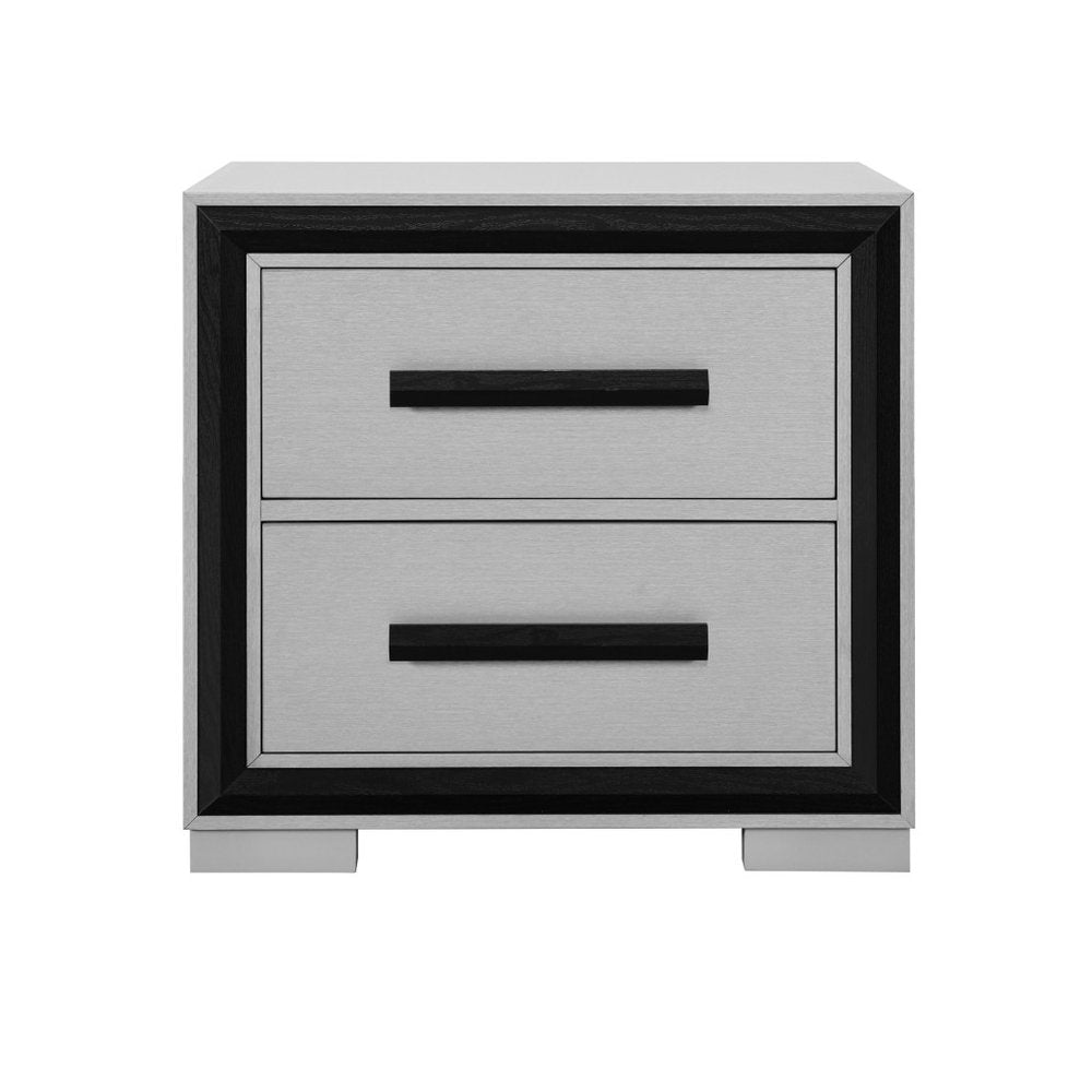 25" Gray and Black Two Drawer Wood Nightstand HomeRoots