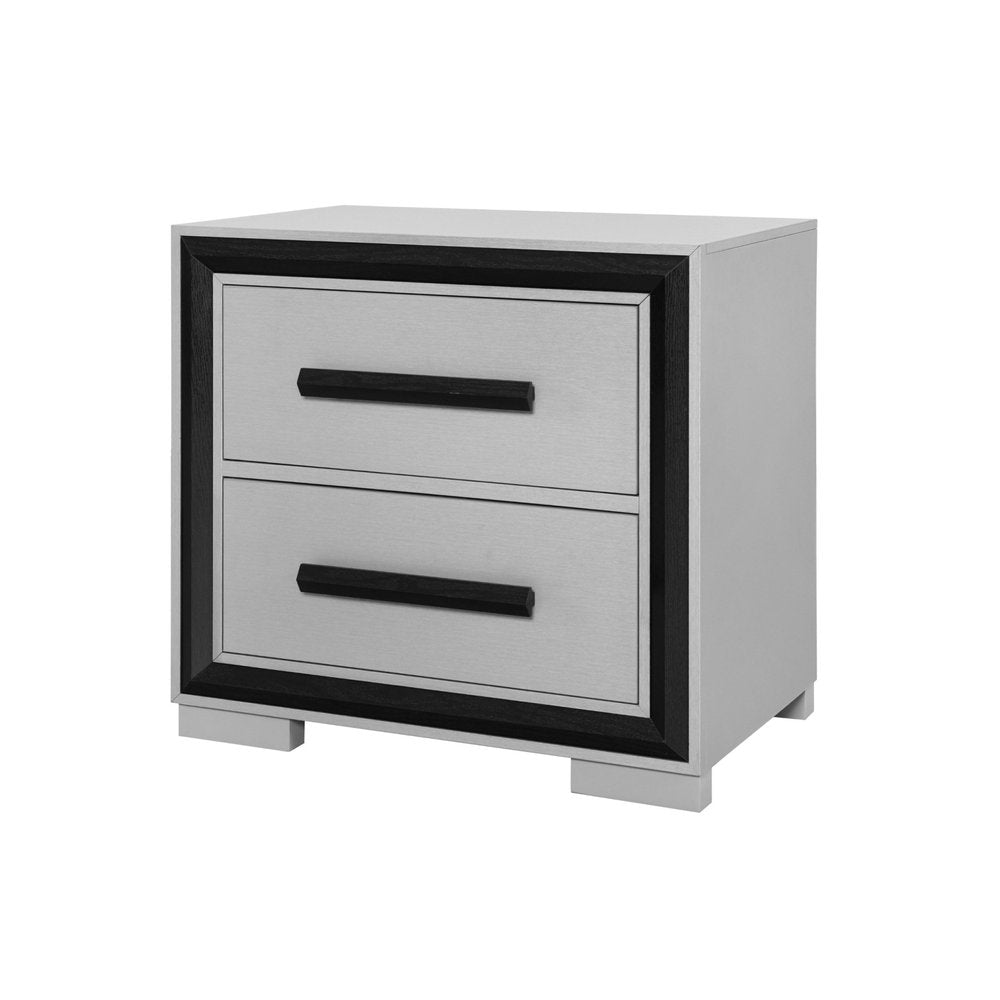 25" Gray and Black Two Drawer Wood Nightstand — view 3