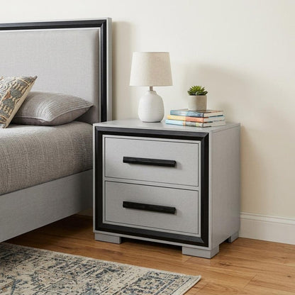 25" Gray and Black Two Drawer Wood Nightstand HomeRoots