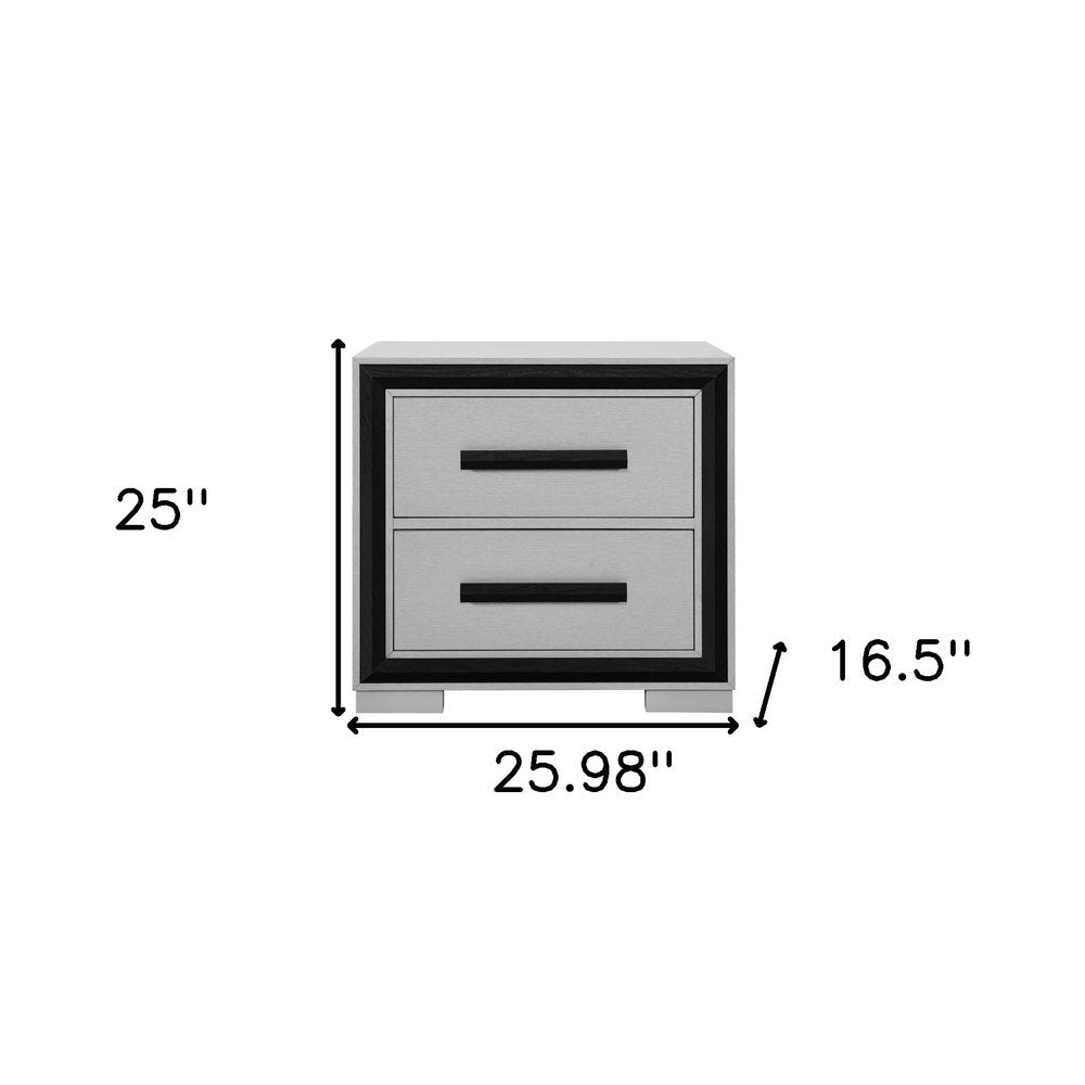 25" Gray and Black Two Drawer Wood Nightstand HomeRoots