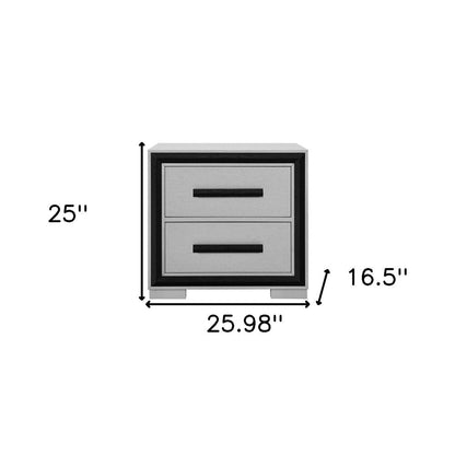 25" Gray and Black Two Drawer Wood Nightstand HomeRoots