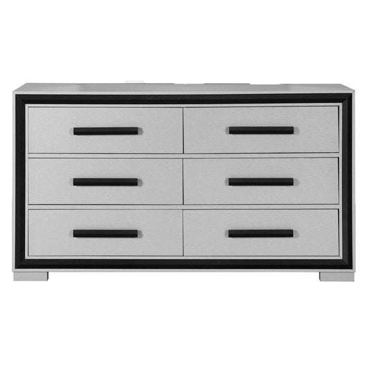 60" Gray And Black Wood Six Drawer Double Dresser HomeRoots