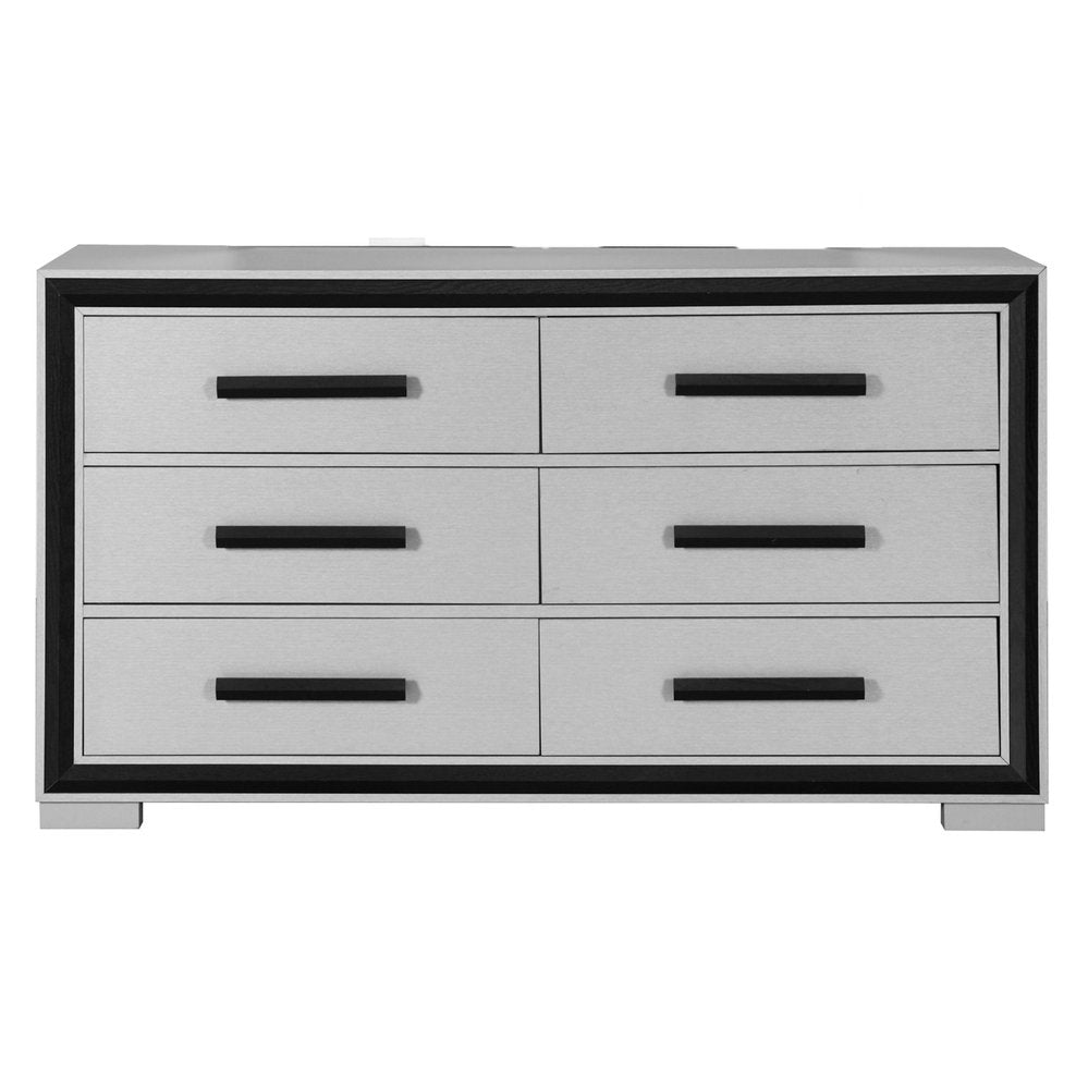 60" Gray And Black Wood Six Drawer Double Dresser HomeRoots
