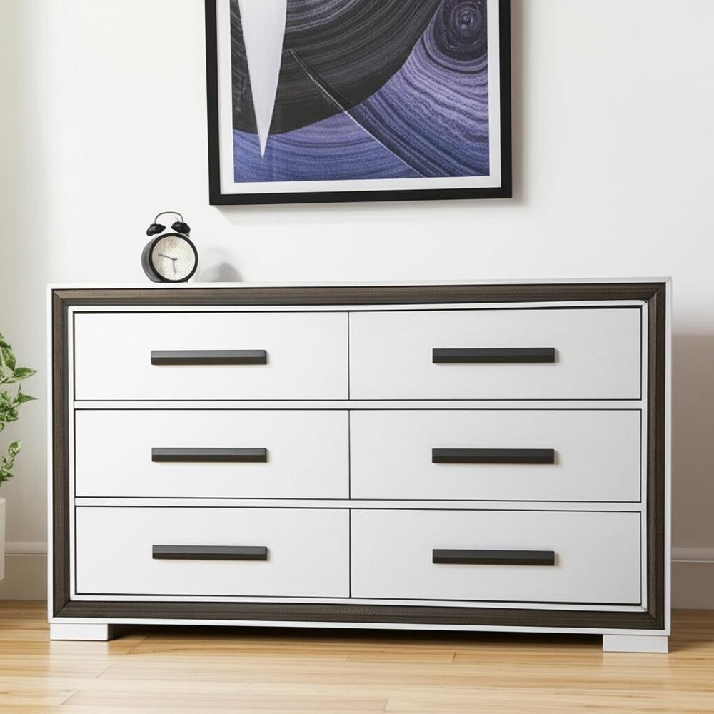 60" Gray And Black Wood Six Drawer Double Dresser — view 7
