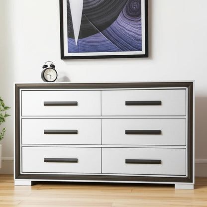 60" Gray And Black Wood Six Drawer Double Dresser
