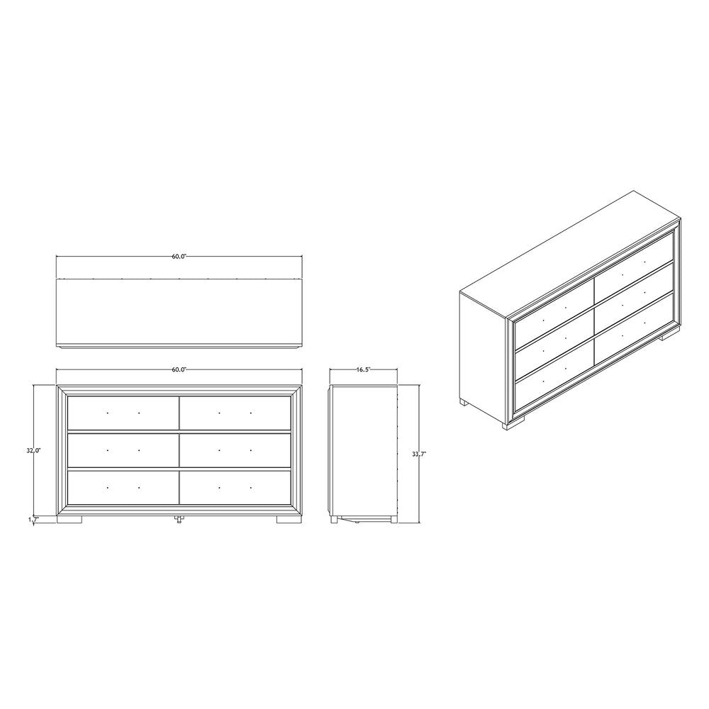 60" Gray And Black Wood Six Drawer Double Dresser — view 9