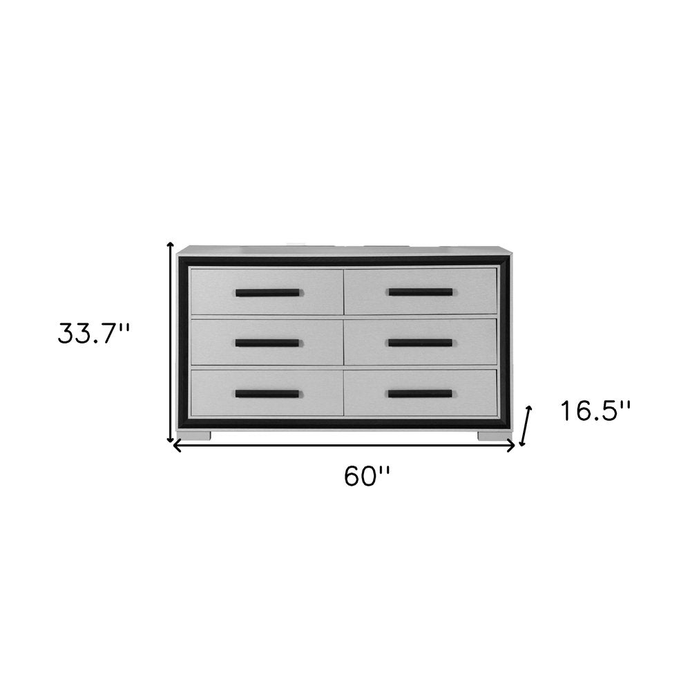 60" Gray And Black Wood Six Drawer Double Dresser — view 6