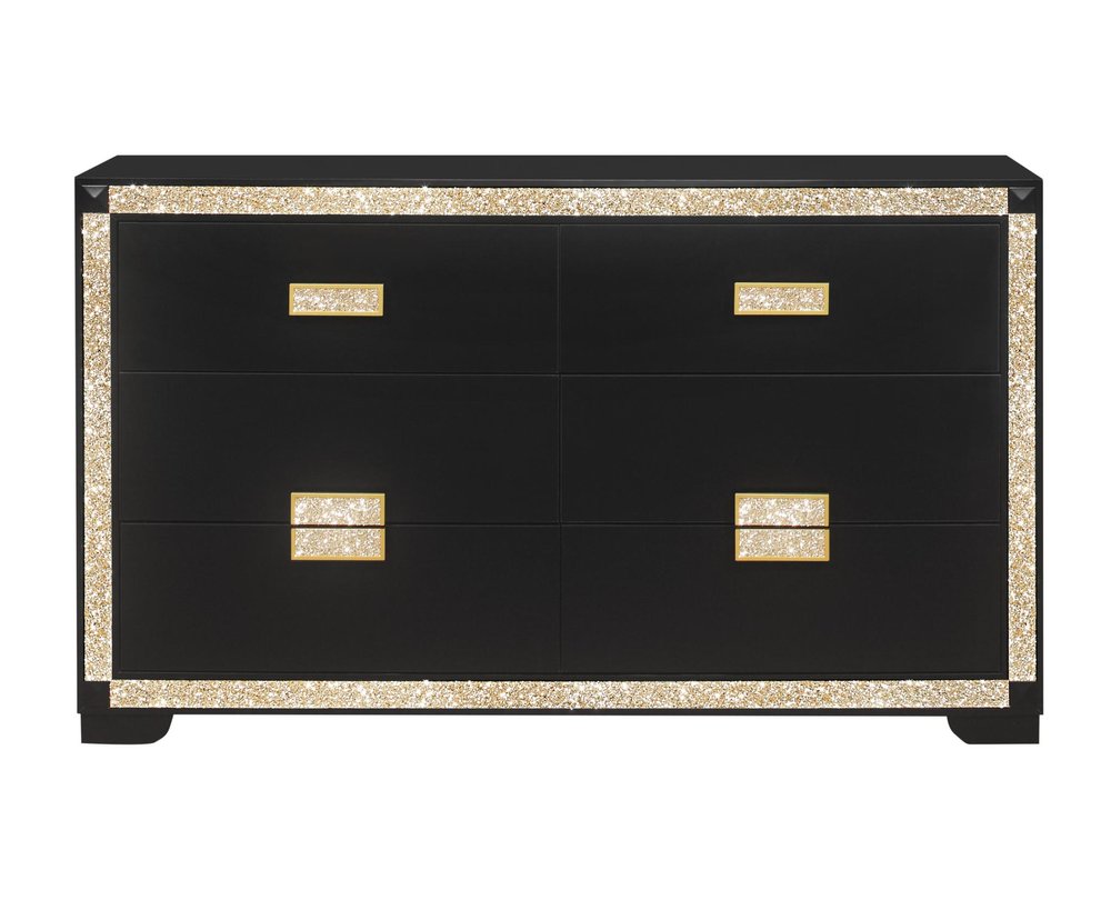 62" Black And Gold Faux Crystal Bling Wood Six Drawer Double Dresser — view 8
