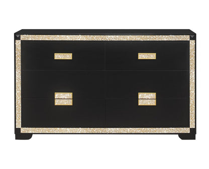 62" Black And Gold Faux Crystal Bling Wood Six Drawer Double Dresser HomeRoots