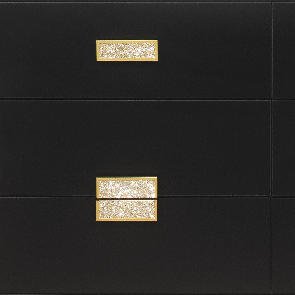 62" Black And Gold Faux Crystal Bling Wood Six Drawer Double Dresser HomeRoots