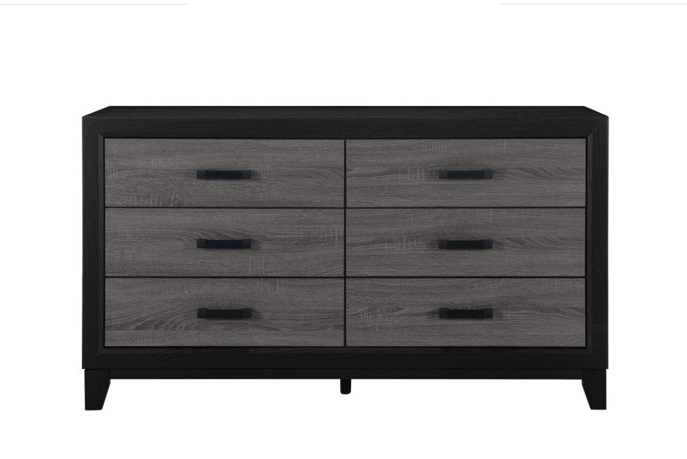 58" Black And Gray Wood Six Drawer Double Dresser — view 1