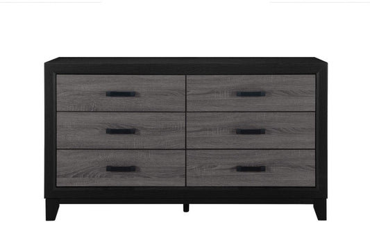 58" Black And Gray Wood Six Drawer Double Dresser
