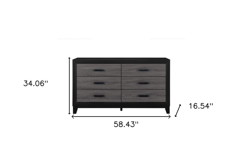 58" Black And Gray Wood Six Drawer Double Dresser HomeRoots