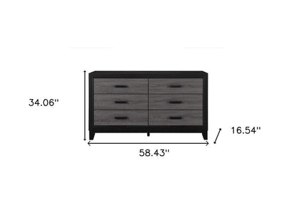 58" Black And Gray Wood Six Drawer Double Dresser HomeRoots