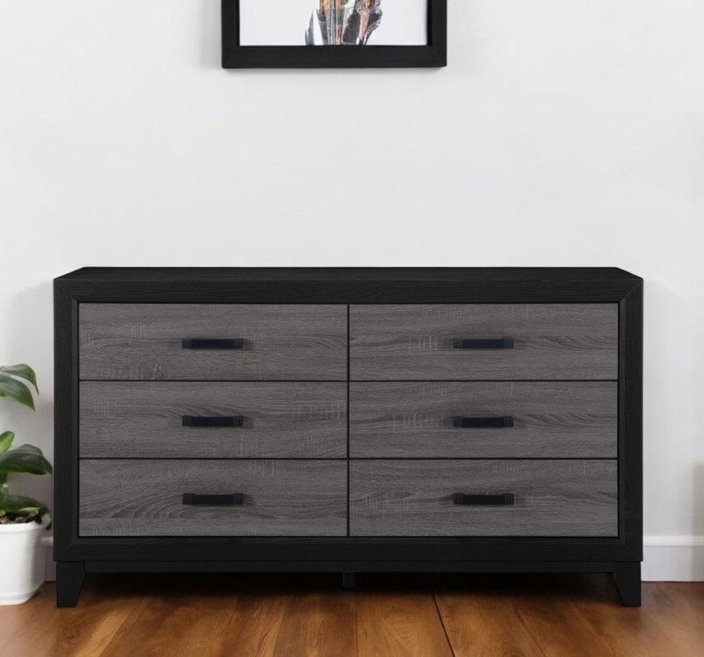 58" Black And Gray Wood Six Drawer Double Dresser HomeRoots