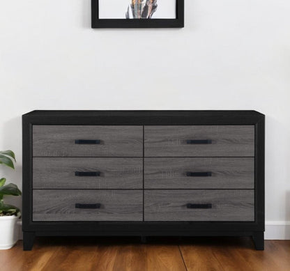 58" Black And Gray Wood Six Drawer Double Dresser