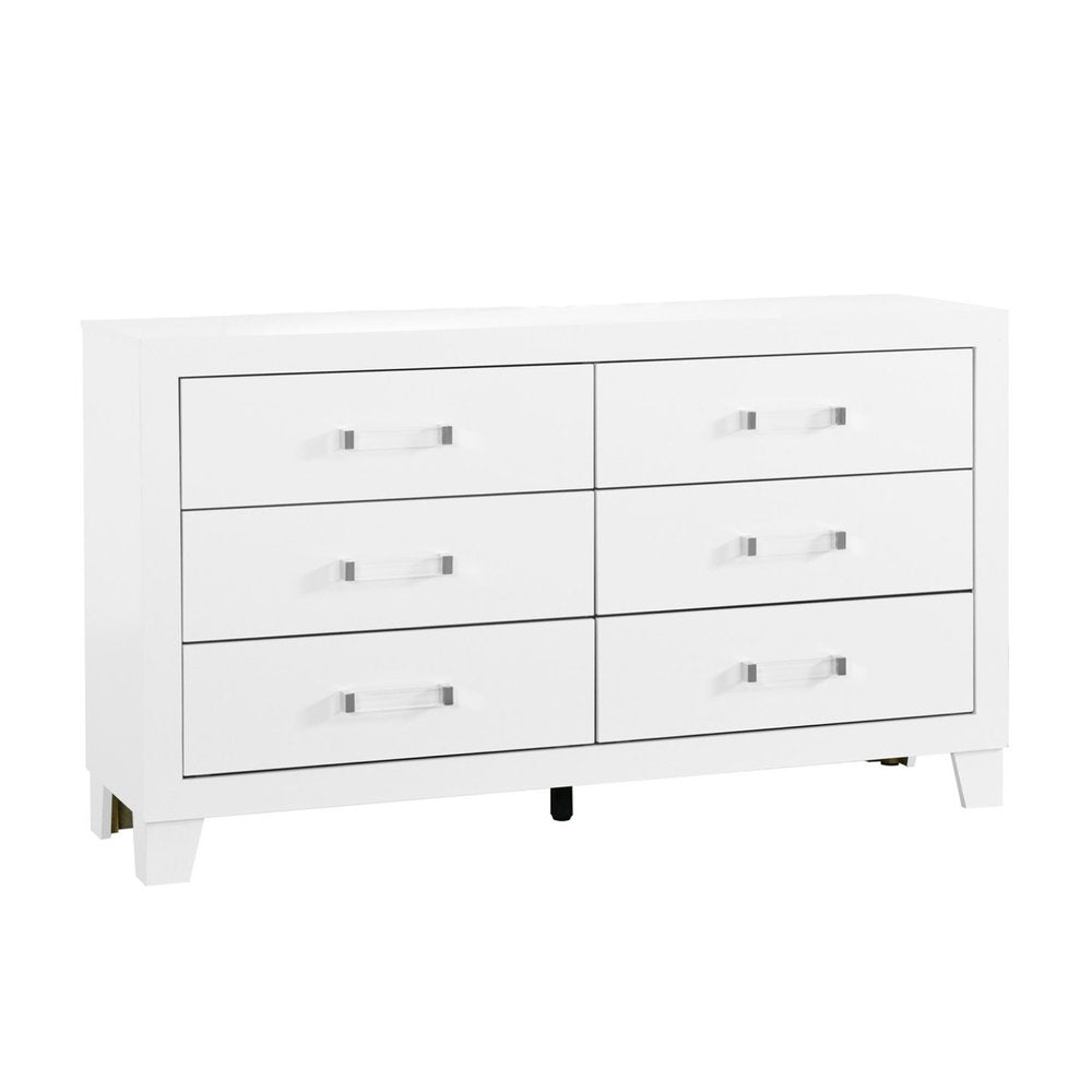 58" White Wood Six Drawer Double Dresser — view 2
