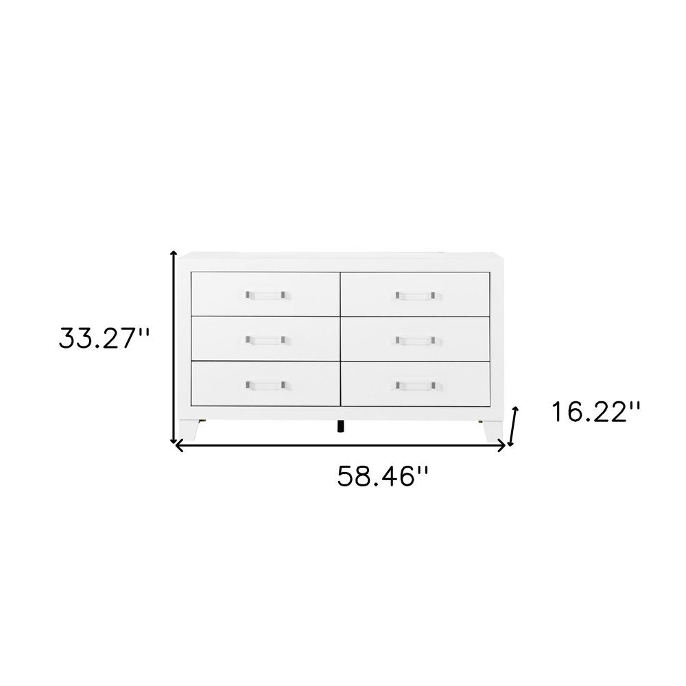 58" White Wood Six Drawer Double Dresser — view 6