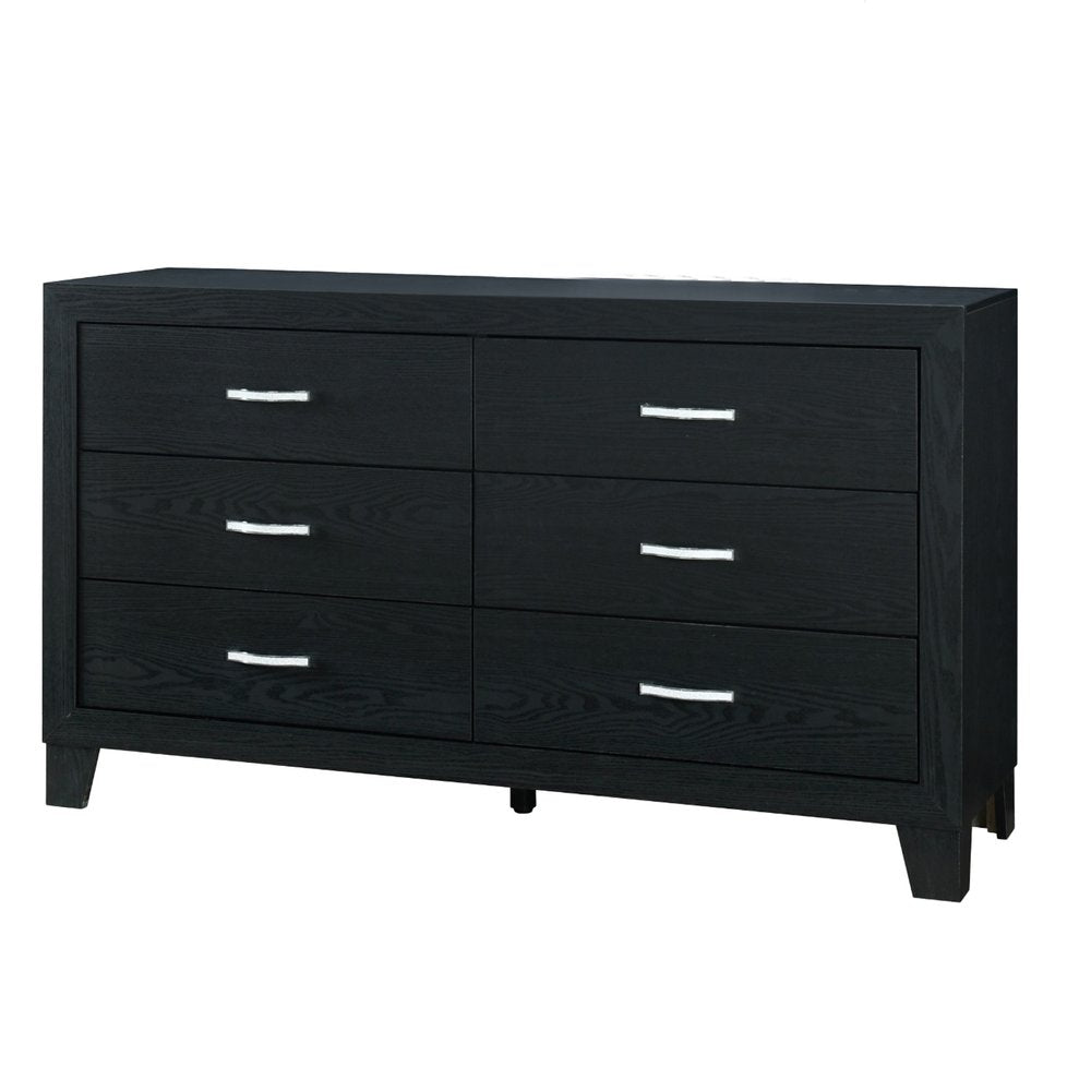 58" Black Wood Six Drawer Double Dresser HomeRoots