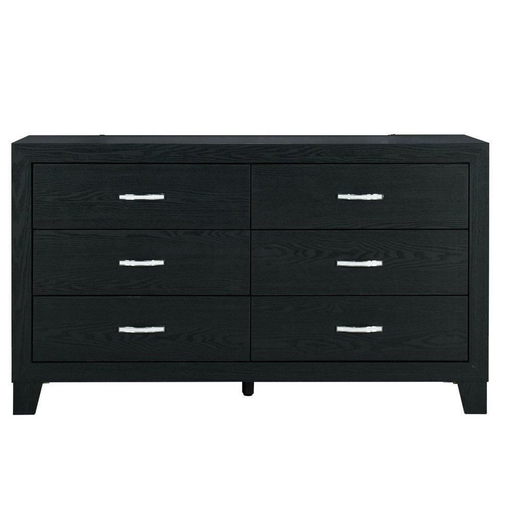 58" Black Wood Six Drawer Double Dresser — view 4