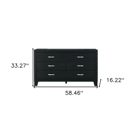 58" Black Wood Six Drawer Double Dresser HomeRoots
