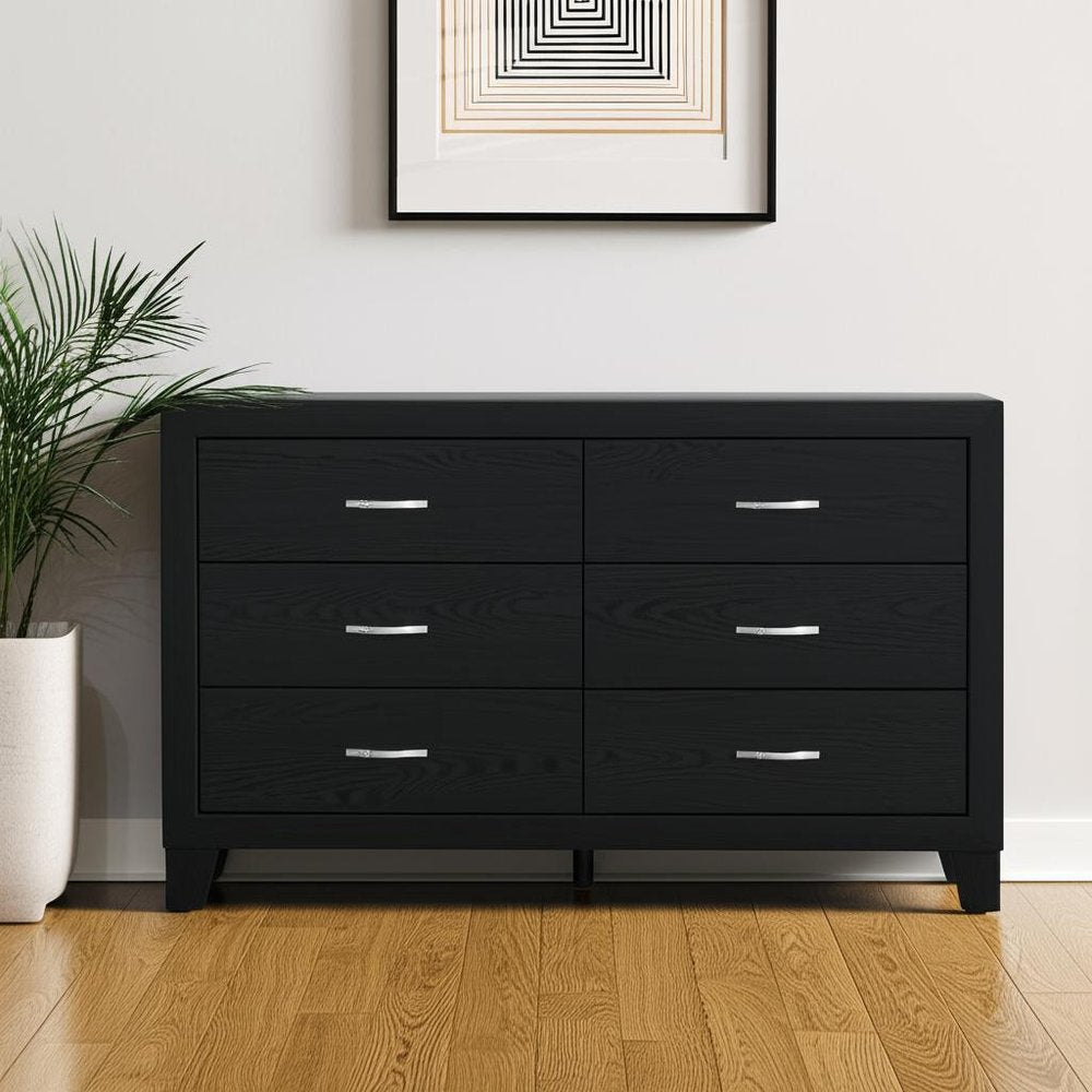 58" Black Wood Six Drawer Double Dresser HomeRoots